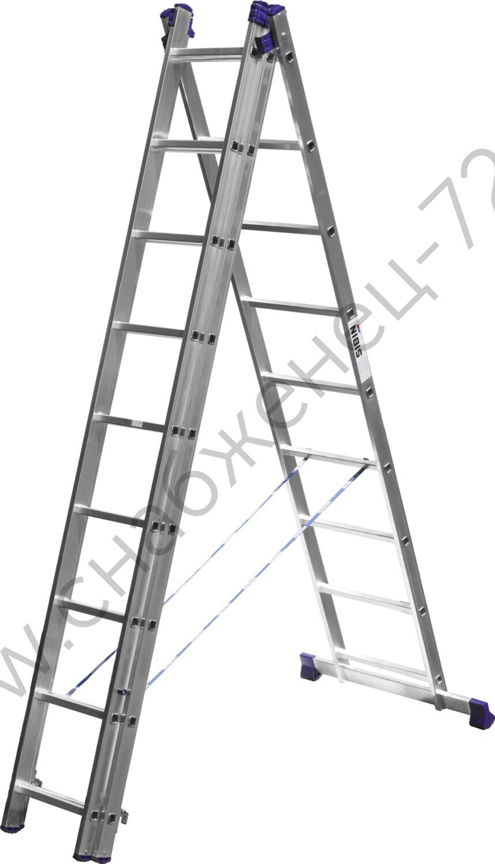 СИБИН 9 ступеней, со стабилизатором, алюминиевая, трехсекционная лестница (38833-09)