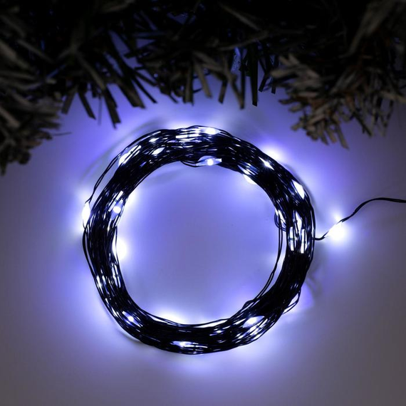 Гирлянда нить-роса 10 м., IP20, чёрная нить, 100 холодных белых LED, 12 В, Luazon Lighting (5198366)
