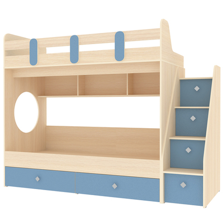 Двухъярусная кровать КарИВи Фортуна-2  Дуб Молочный Светло-синий, голубой
