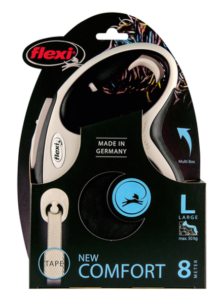 Поводок-рулетка Flexi New Comfort L. Лента 8 м. для собак до 50 кг. Черный