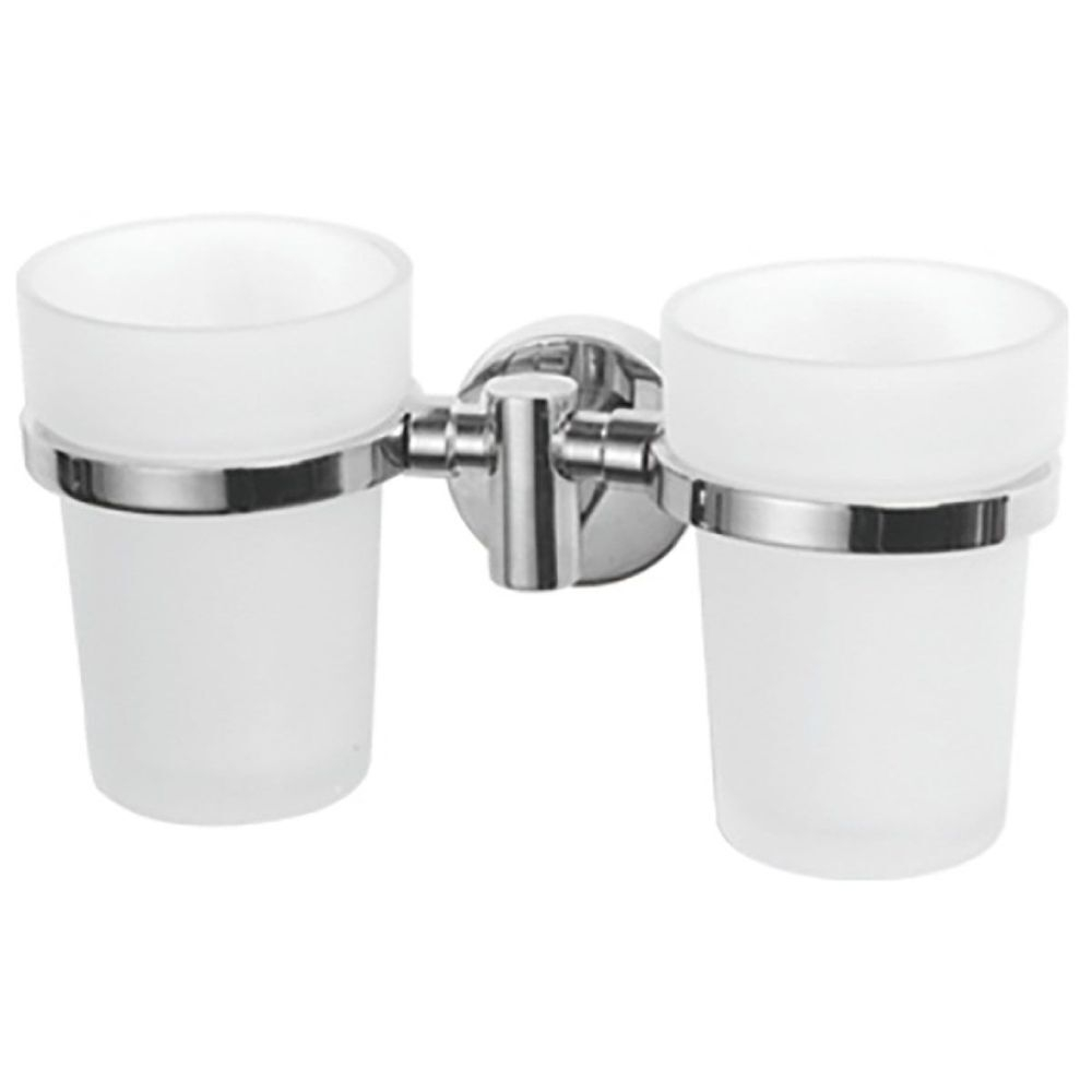 Стакан для зубных щеток, двойной, стекло,нерж сталь, Frap, F1708