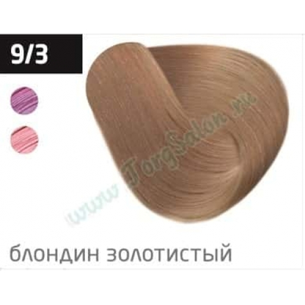 Перманентная крем-краска для волос «Блондин золотистый» 9/3, Ollin Performance, 60 мл.