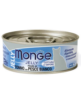 Monge Jelly Adult cat для взрослых кошек с желтоперым тунцом и белой рыбой, консервы 80гр. (33016)