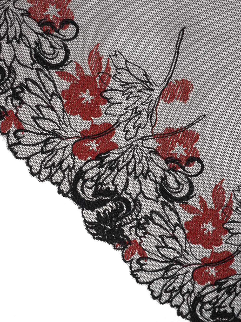 Кружево вышивка на сетке черная с темно-красным ширина 24 см, 2 стороны