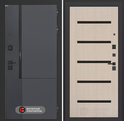 Входная дверь Лабиринт Лаб 2 Про - 01 Беленый дуб, стекло черное
