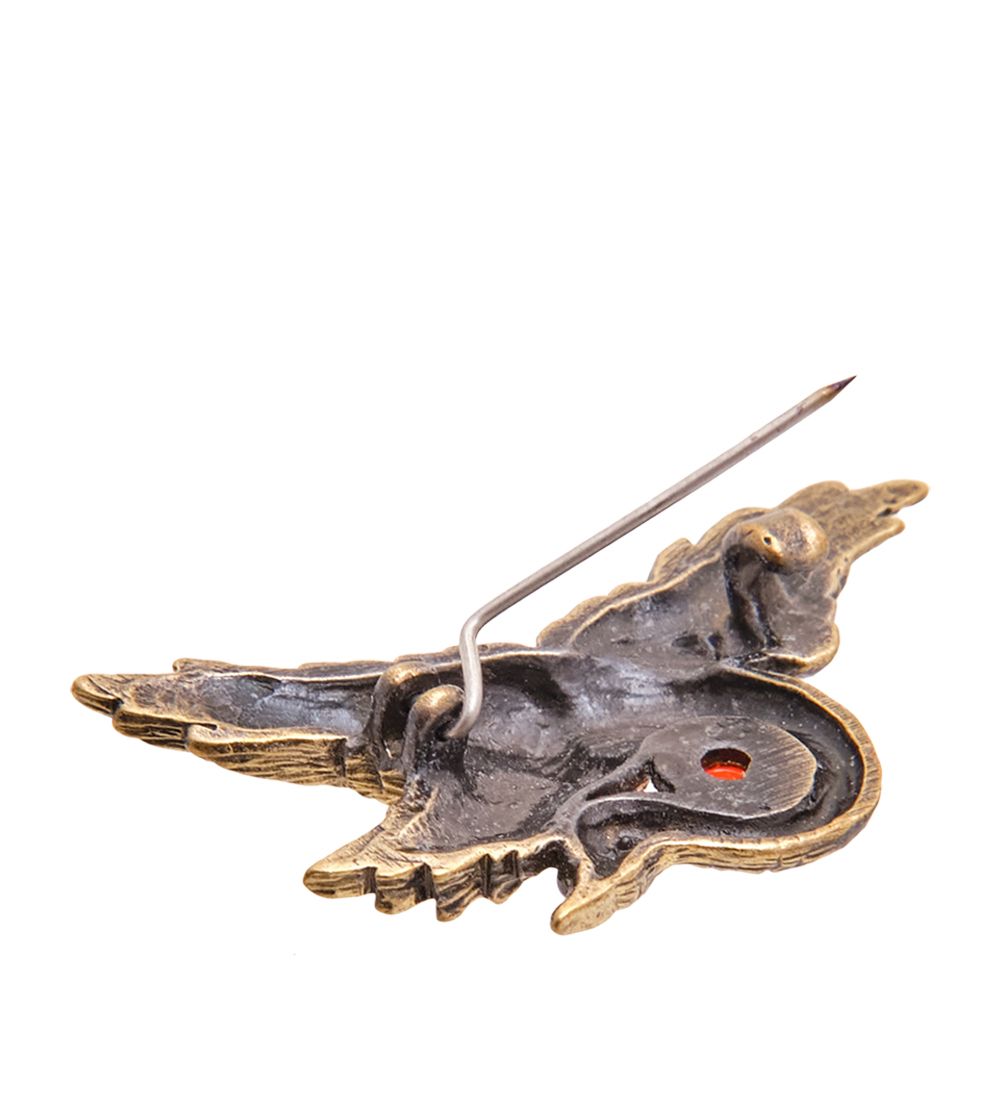 AM-3475 Брошь «Лебедь летящий» (латунь, янтарь)