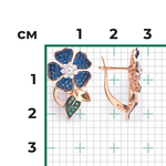 Серьги «Синие цветы» с английским замком из красного золота с фианитами