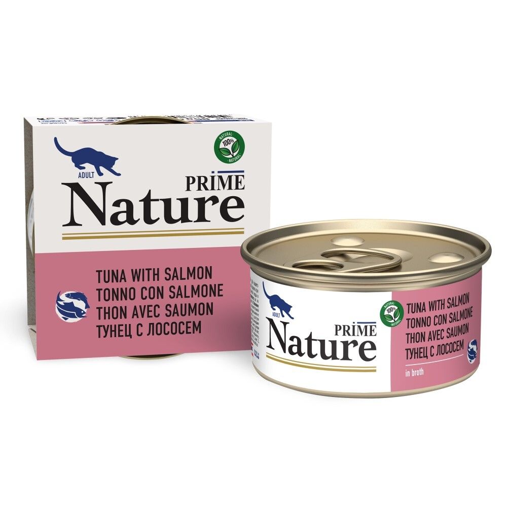 Prime Nature 85 г - консервы для кошек с тунцом и лососем в бульоне