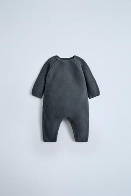 ZARA КОМБИНЕЗОН-КИМОНО КРУПНОЙ ВЯЗКИ, СВИНЦОВЫЙ