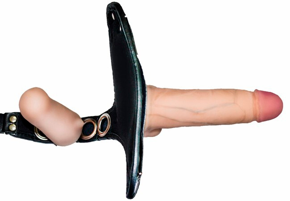 Страпон-трусики для двойного проникновения с 3 насадками WOMAN LONG (Цвет: телесный с черным)