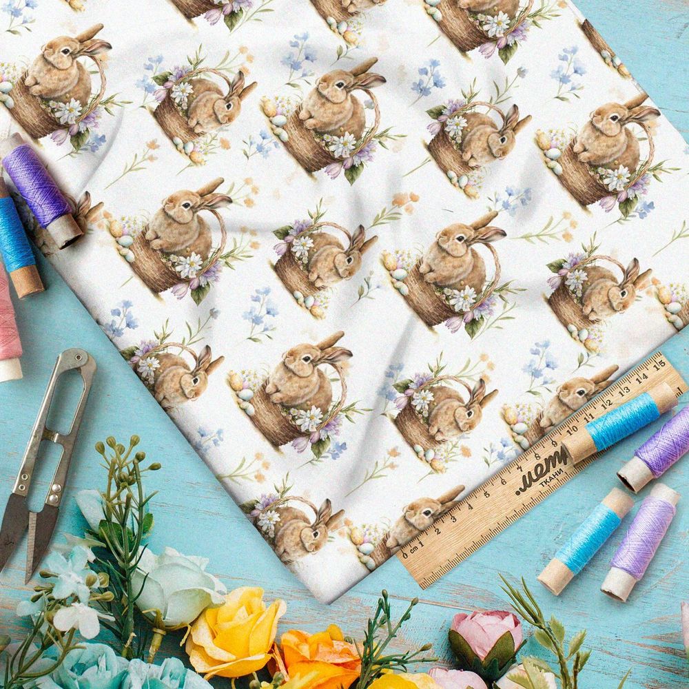 Ткань премиум таффета пасхальные зайцы