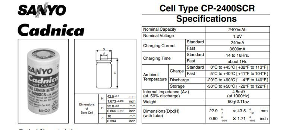 Аккумулятор CP-2400SCR   SANYO