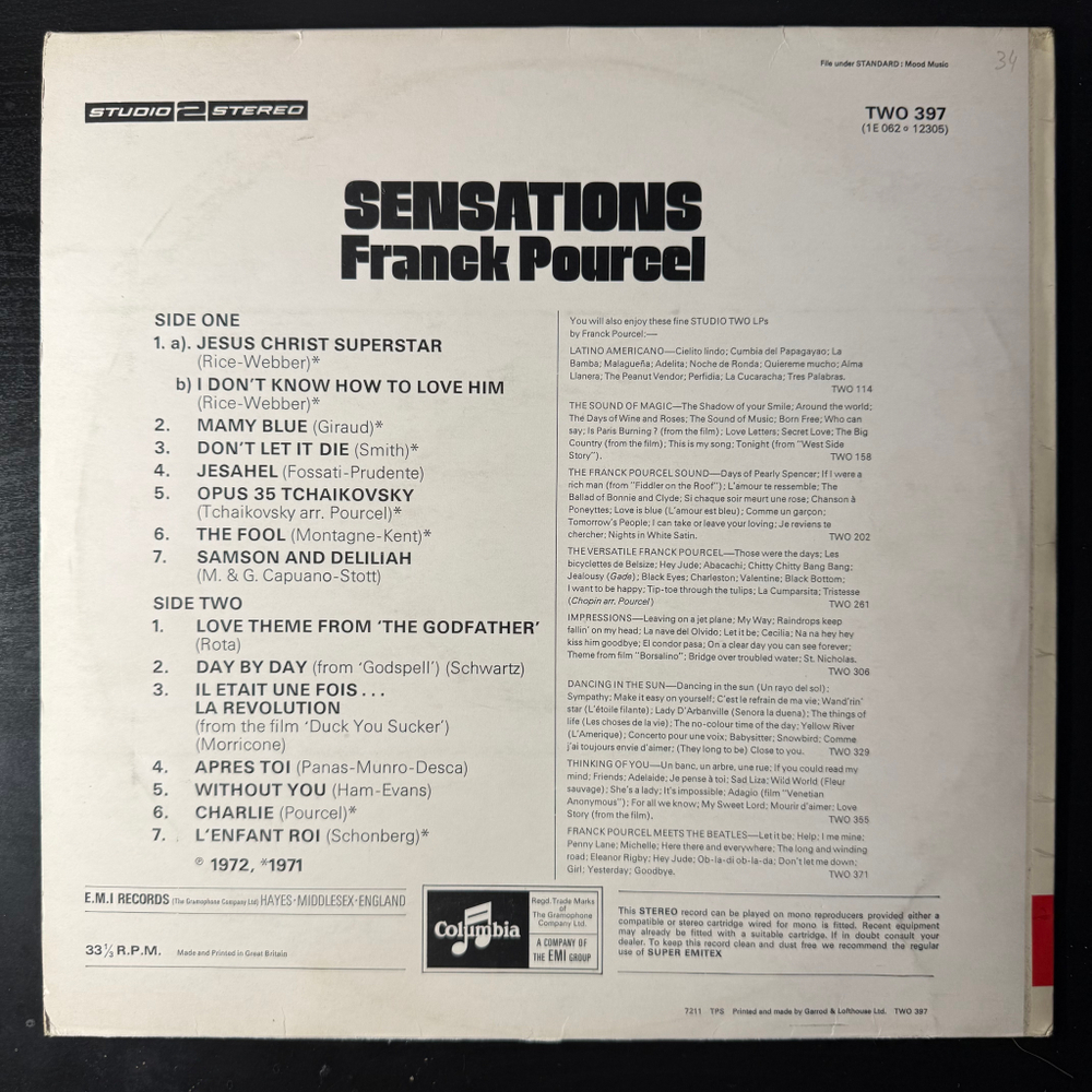 Franck Pourcel ‎– Sensations (Англия 1972г.)