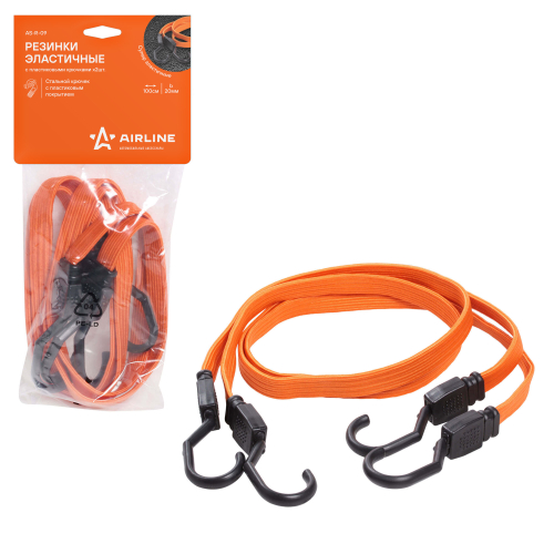 Стяжка крепления груза Airline 20 мм х 100 см эластичная пластиковые крючки 2 шт
