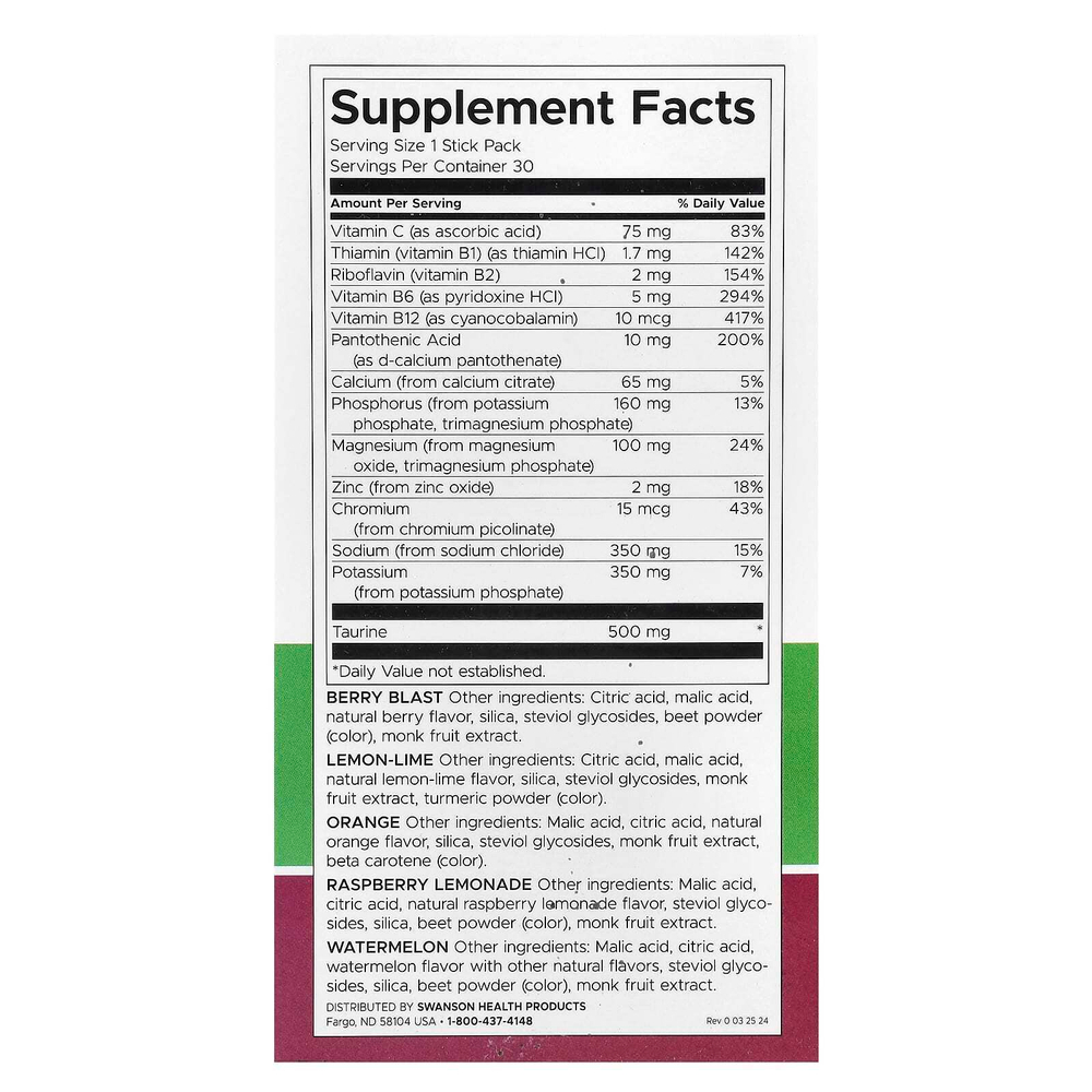 Swanson, Simply Hydrate, смесь электролитов для гидратации, ассорти из 30 стик-пакетов, 180 г (6,36 унции)