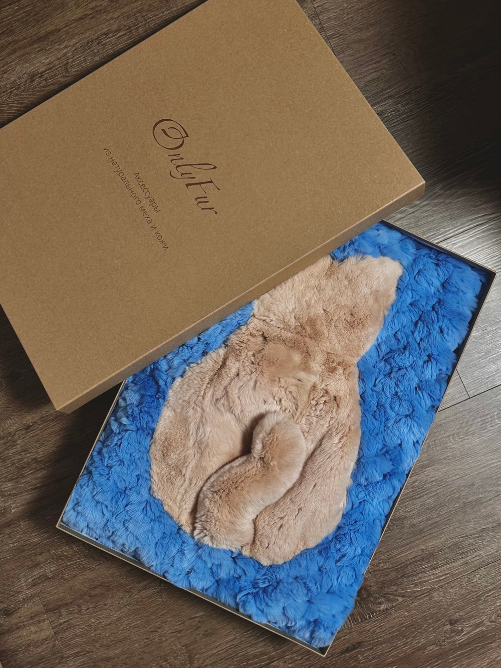 Вязаный детский плед из натурального меха рекс "Котик" 120х80 см (голубой)