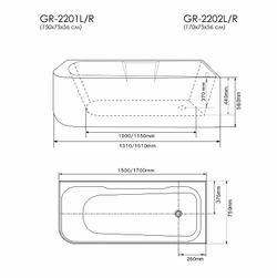 Акриловая ванна Grossman 150x75 GR-2201L без гидромассажа