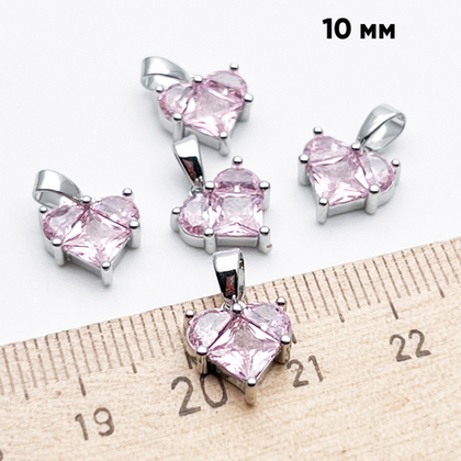 Подвеска Сердце, цвет серебро+розовый, размер 10 мм, цена за 1 шт