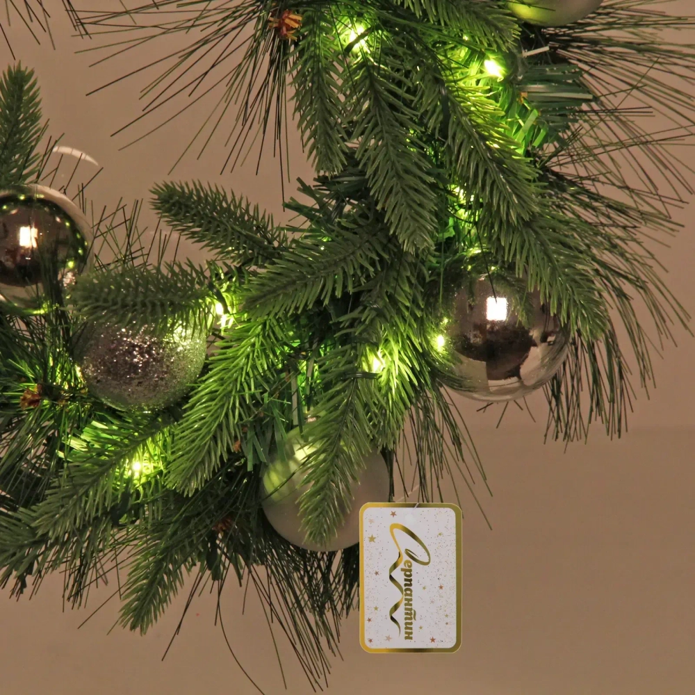 Венок хвойный «Сказочное чудо» d-40 см, ПВХ, литой ПВХ, Серебро