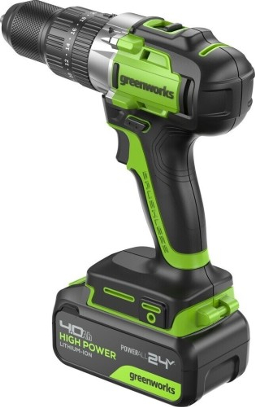 Дрель-шуруповерт аккумуляторная GREENWORKS GD24DD60 ударная, 24V, АКБ 4Ач и ЗУ 3704107CUB