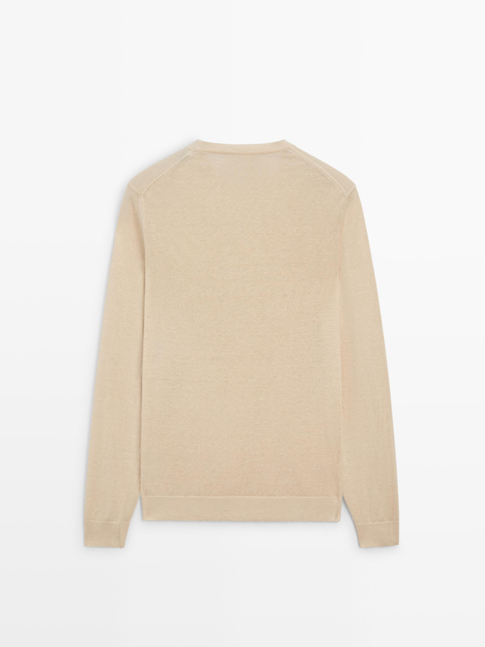 Massimo Dutti Вязаный льняной свитер с круглым вырезом, ванильный