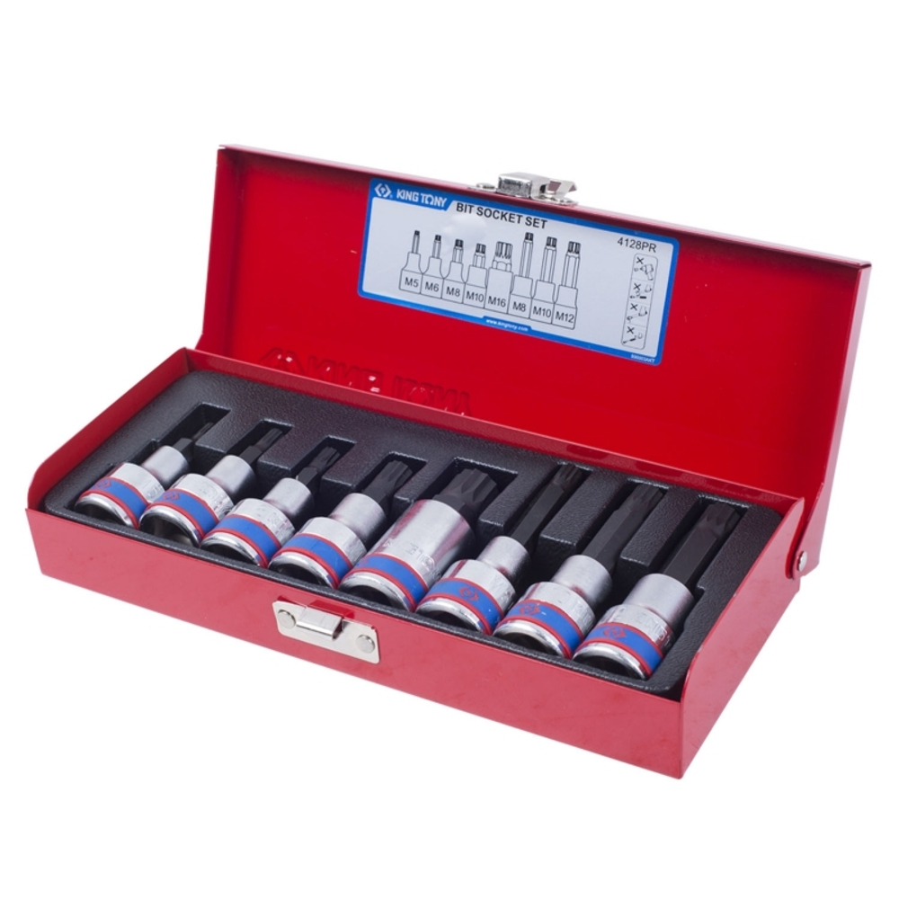 Набор торцевых насадок 1/2&quot;, SPLINE, M5-M16, 8 предметов KING TONY 4128PR