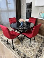 Круглый стеклянный раздвижной стол "Черный оникс" и стулья "ГУЧИ" бордовый