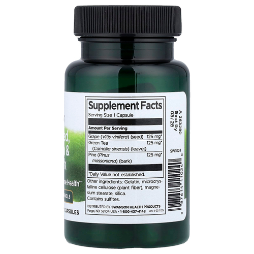 Swanson, виноградные косточки, комплекс с зеленым чаем и сосновой корой, 60 капсул