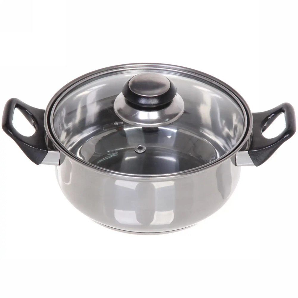 Кастрюля из нержавеющей стали «Cook» 1,3л со стеклянной крышкой 18*8см