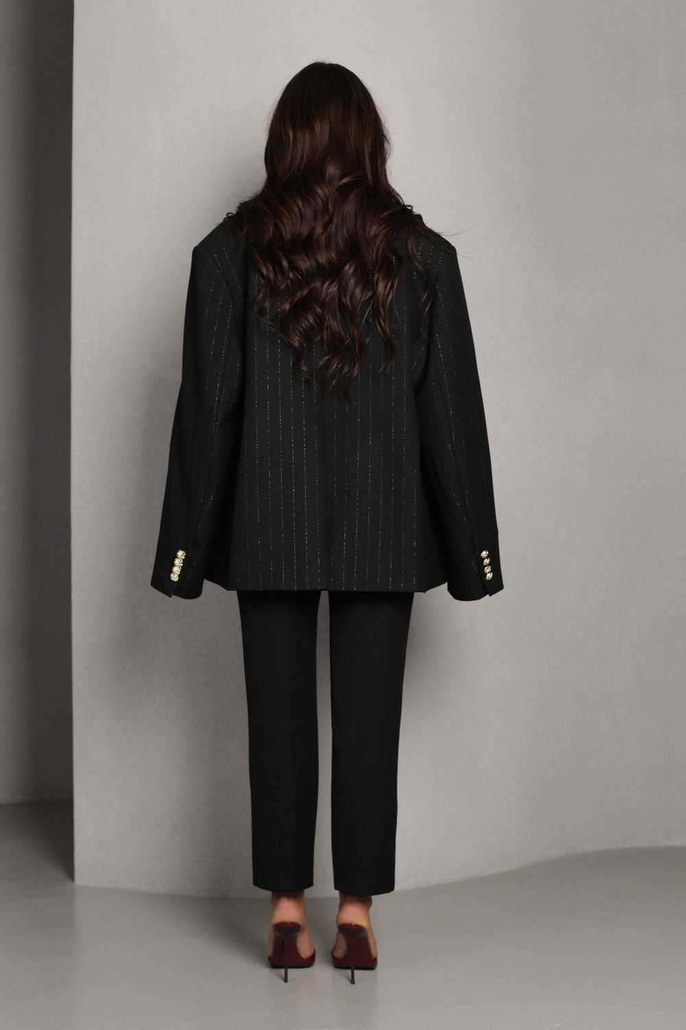 Жакет в полоску с двойным лацканом