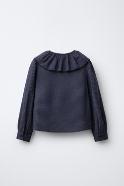 ZARA РУБАШКА С ВОЛАНАМИ В КЛЕТКУ ВИШИ, СИНИЙ
