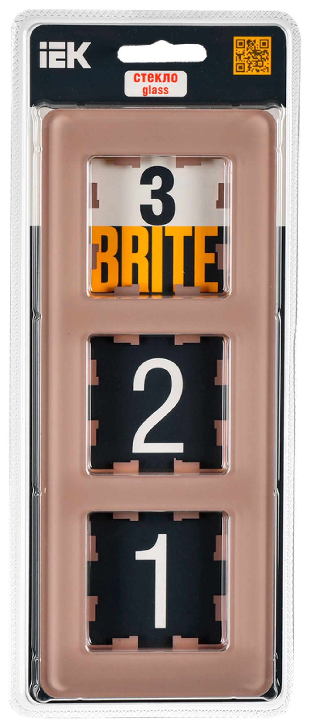BRITE Рамка 3-местная РУ-3-2-Бр стекло дымчатый RE IEK