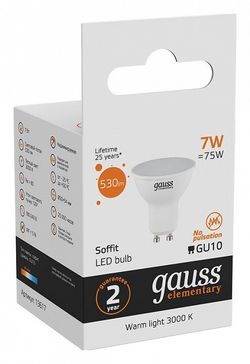 Лампа светодиодная Gauss Софит GU10 7Вт 3000K 13617