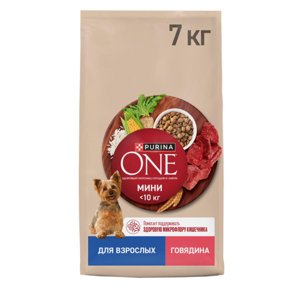 Сухой корм Purina ONE МИНИ для взрослых собак мелких и карликовых пород, с говядиной и рисом, 7 кг