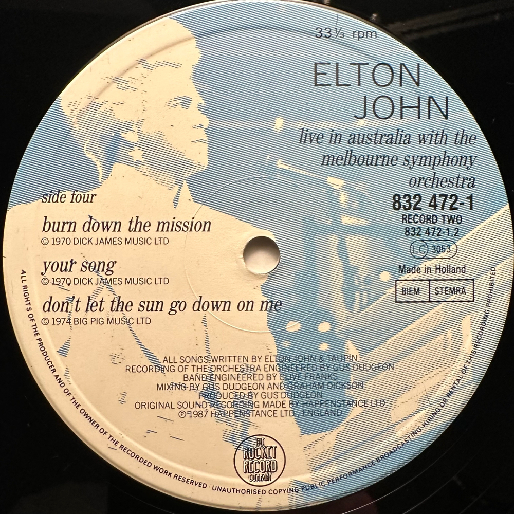Elton John - Live In Australia With The Melbourne Symphony Orchestra 2LP (Голландия 1987г.)