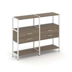 Shelf System Двухсекционный стеллаж трехярусный с ящиками SN.STM-322 Вяз Благородный/Металл Белый 15