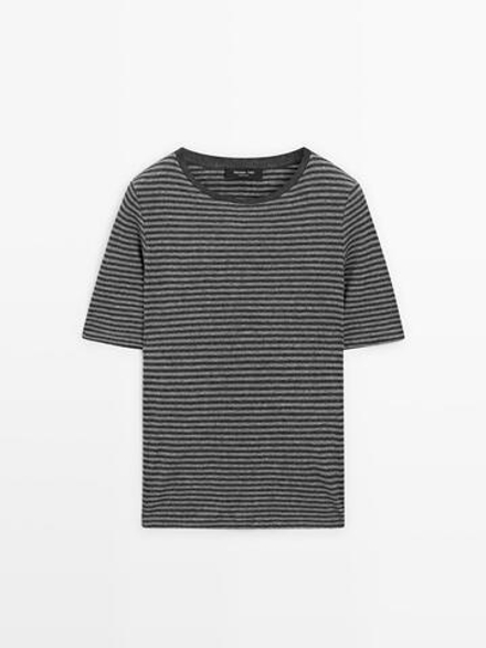 Massimo Dutti Футболка в полоску с короткими рукавами, серый