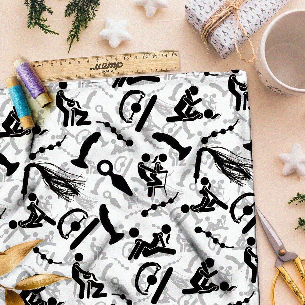 Ткань атлас интимная жизнь на белом фоне