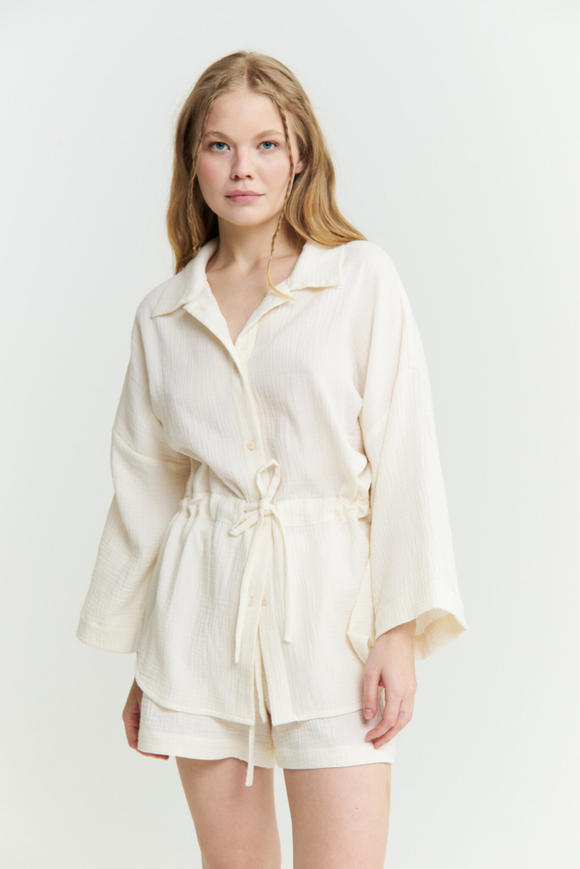 Муслиновая рубашка с кулиской сливочная