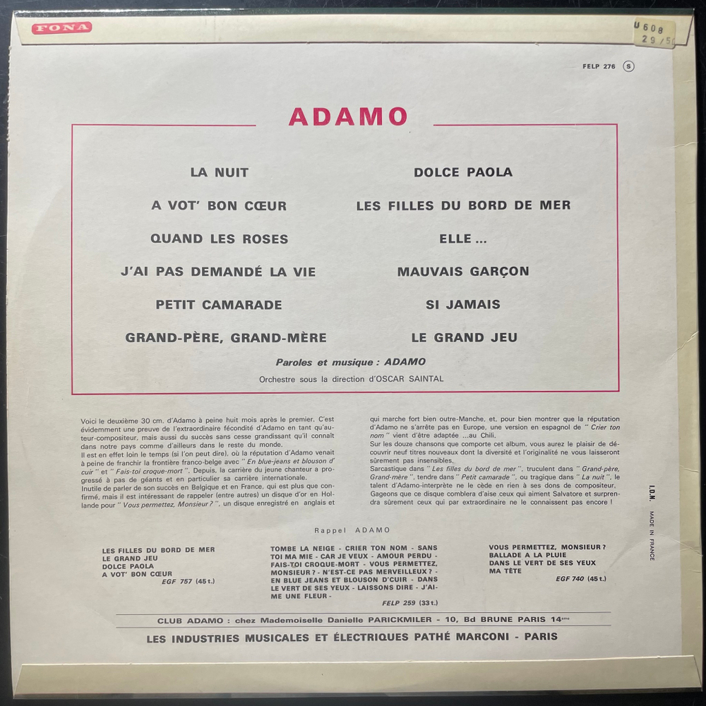 Adamo ‎– Adamo Volume 2 (Франция 1965г.)