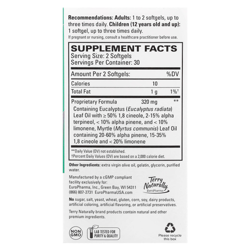 Terry Naturally, SinuCare ™ с эвкалиптом, 60 мягких таблеток