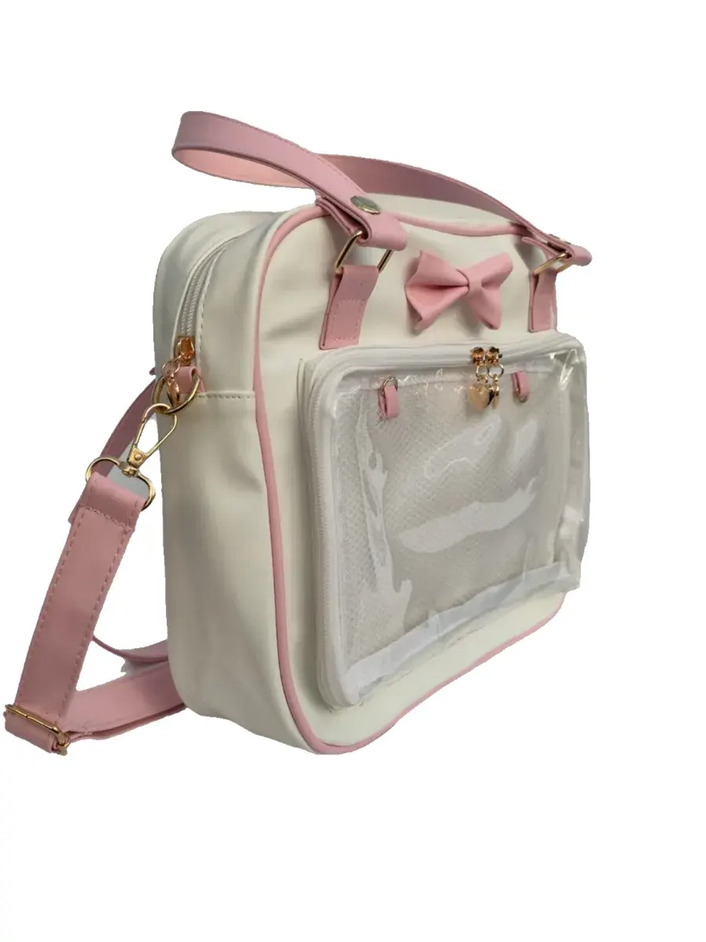 Сумка через плечо с прозрачным окошком розовый бант