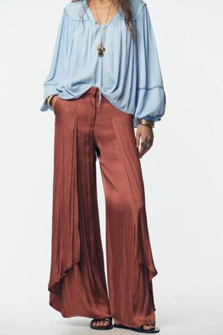 ZARA ШИРОКИЕ СТРУЯЩИЕСЯ БРЮКИ С ВОЛАНАМИ, МАРСАЛА