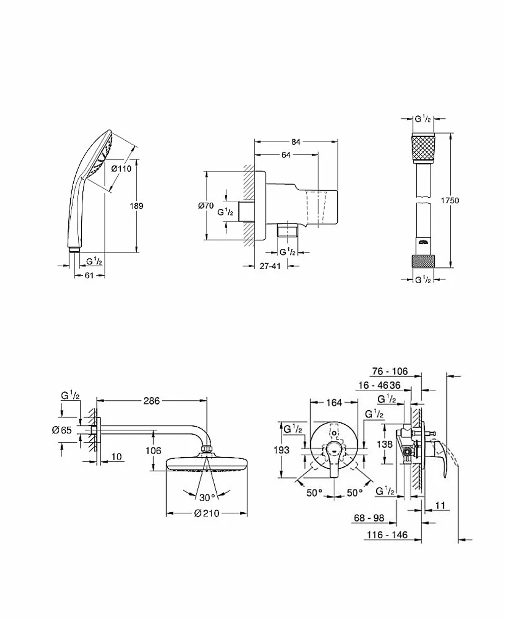 Душевая система Grohe Eurosmart 124440 хром