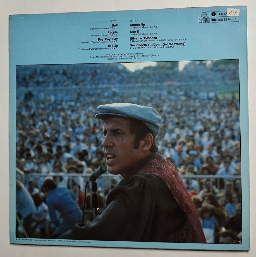 Винтажная виниловая пластинка LP Adriano Celentano Soli (Germany 1979)