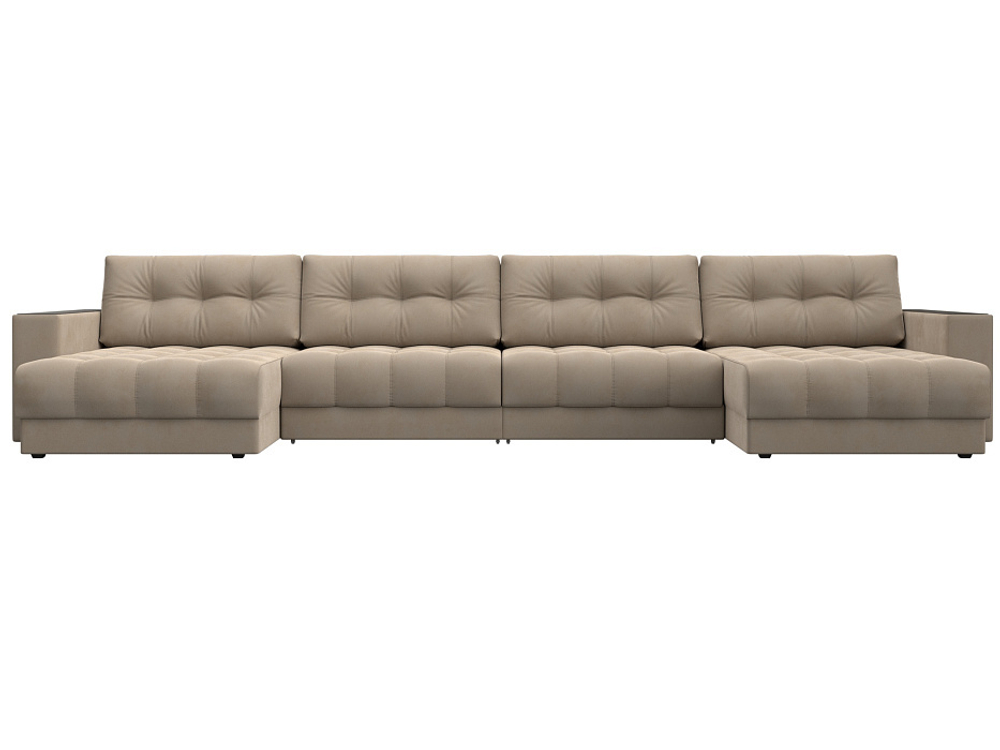 Диван П-образный с декором Лига-049 НПБ Лонг, SEVEN 729 ВЕЛЮР бежевый