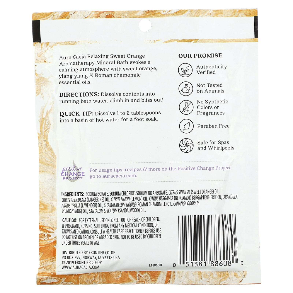 Aura Cacia, Ароматерапевтическое минеральное средство для ванны, расслабляющий сладкий апельсин, 2,5 унции (70,9 г)