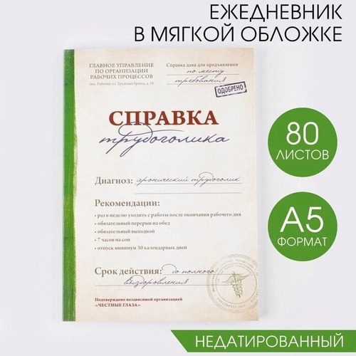 Ежедневник "Справка трудоголика", А5, 80 листов