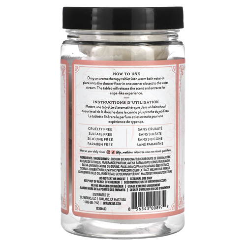 J R Watkins, Love, ароматерапевтические таблетки для ванны и душа, пион и пачули, 6 таблеток, 22 г (0,8 унции)