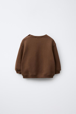 ZARA ТОЛСТОВКА С ТЕКСТОВЫМ ПРИНТОМ, КОРИЧНЕВЫЙ